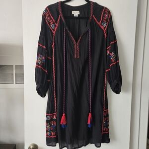 Velvet Black, Red & Blue Embroidered Summer Dress